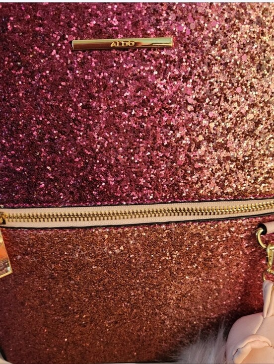 Aldo Pink Glitter Two-Tone Mini Backpack with Pom Accent■ NO OFFERS ! FIRM main image 4